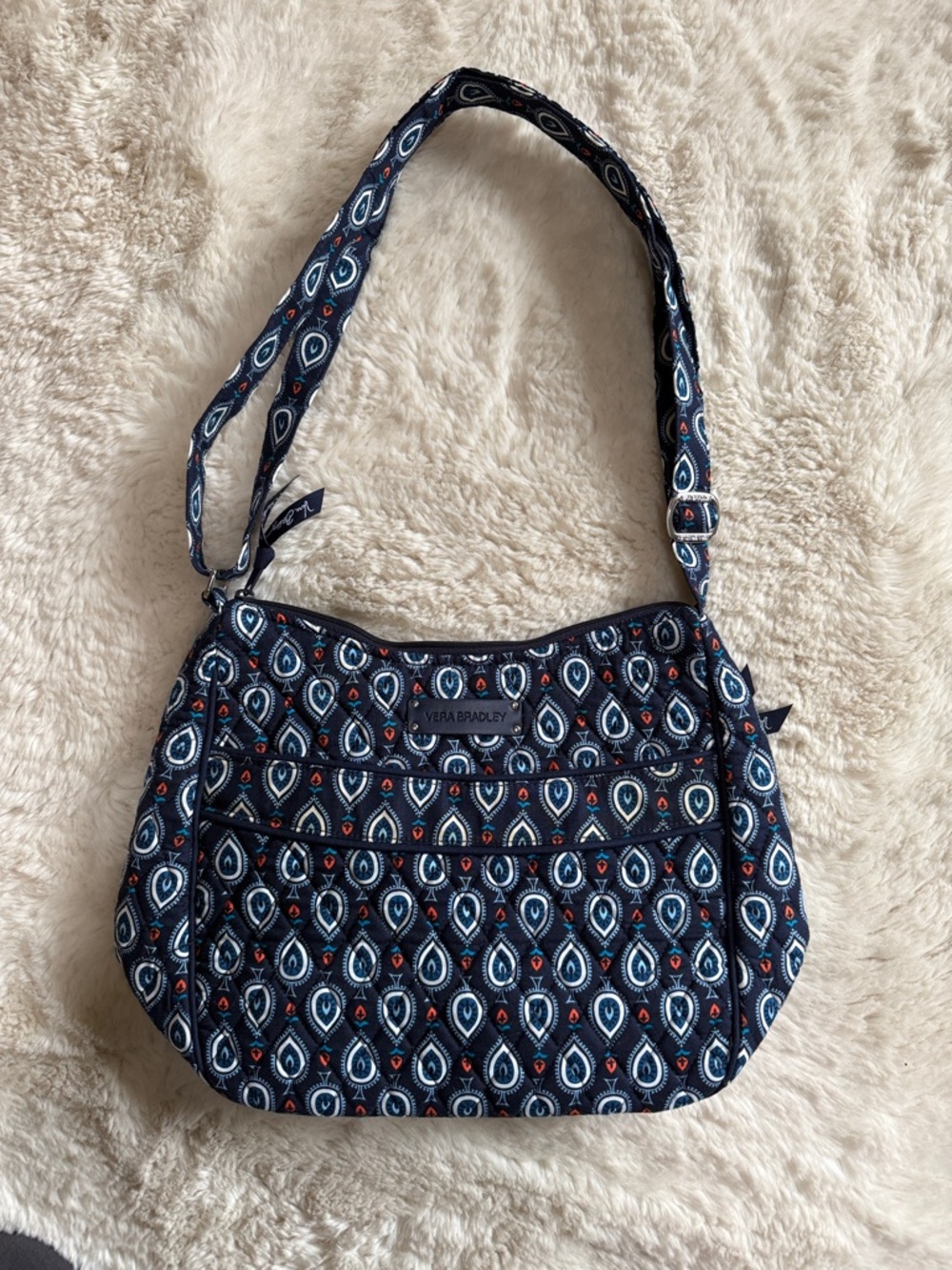 Vera Bradley Navy Blue Patterned Quilted Shoulder Bag